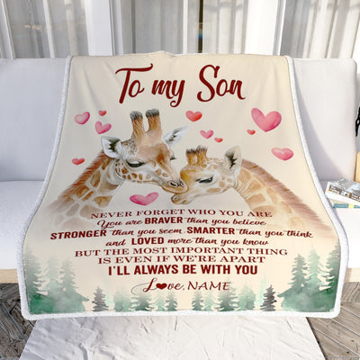 Personalized To My Son Blanket From Mom Dad Mother Never Forget Who Are You Giraffe Son Birthday Graduation Christmas Customized Fleece Throw Blanket | siriusteestore