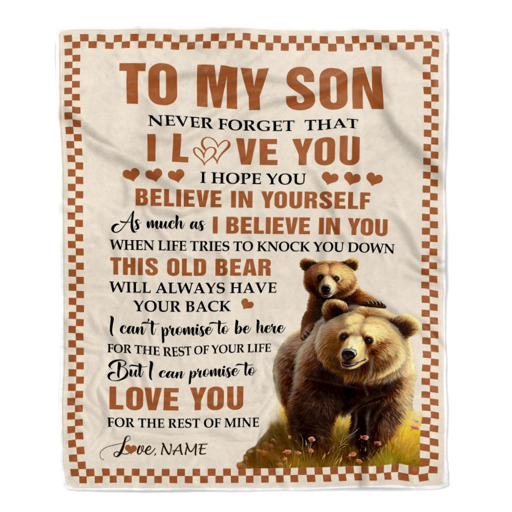 Personalized To My Son Blanket From Mom Dad Mother This Old Bear Love You Son Birthday Gifts Graduation Christmas Customized Bed Fleece Throw Blanket | siriusteestore