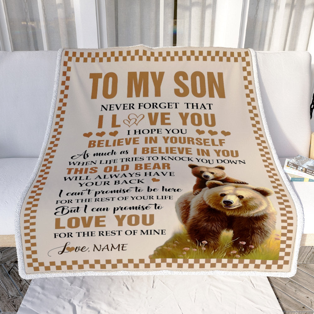 Personalized To My Son Blanket From Mom Dad Mother This Old Bear Love You Son Birthday Gifts Graduation Christmas Customized Bed Fleece Throw Blanket | siriusteestore