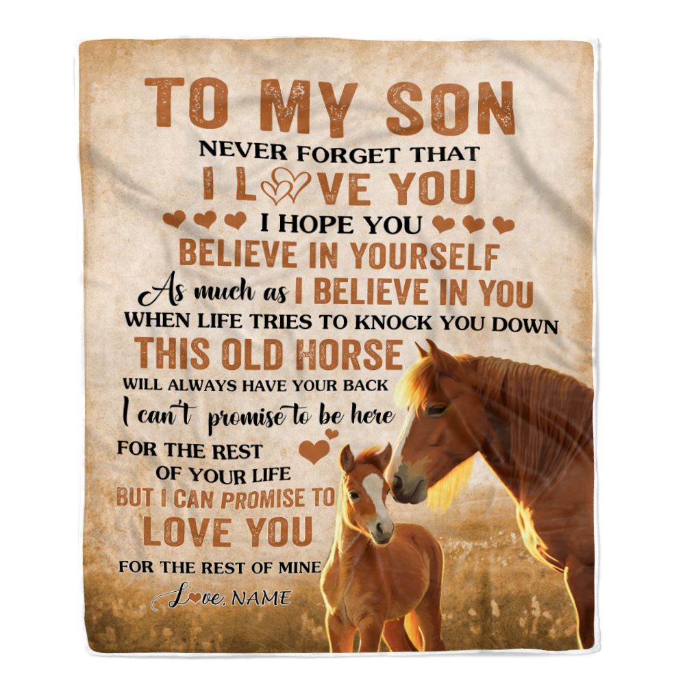 Personalized To My Son Blanket From Mom Dad Mother This Old Horse Love Son Birthday Gifts Graduation Christmas Customized Bed Fleece Throw Blanket | siriusteestore