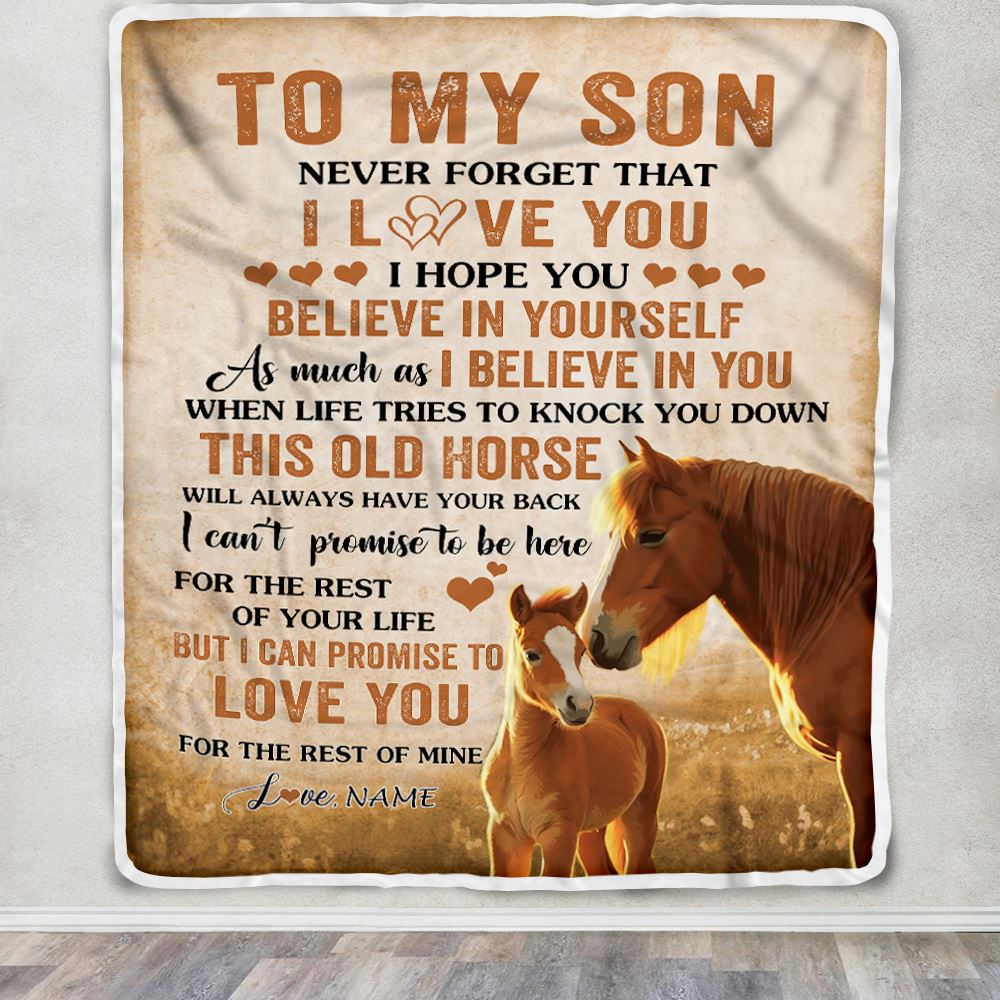 Personalized To My Son Blanket From Mom Dad Mother This Old Horse Love Son Birthday Gifts Graduation Christmas Customized Bed Fleece Throw Blanket | siriusteestore