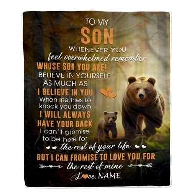 Personalized To My Son Blanket From Mom Dad Mother Whenever You Feel Bear Son Birthday Gifts Graduation Christmas Customized Bed Fleece Throw Blanket | siriusteestore