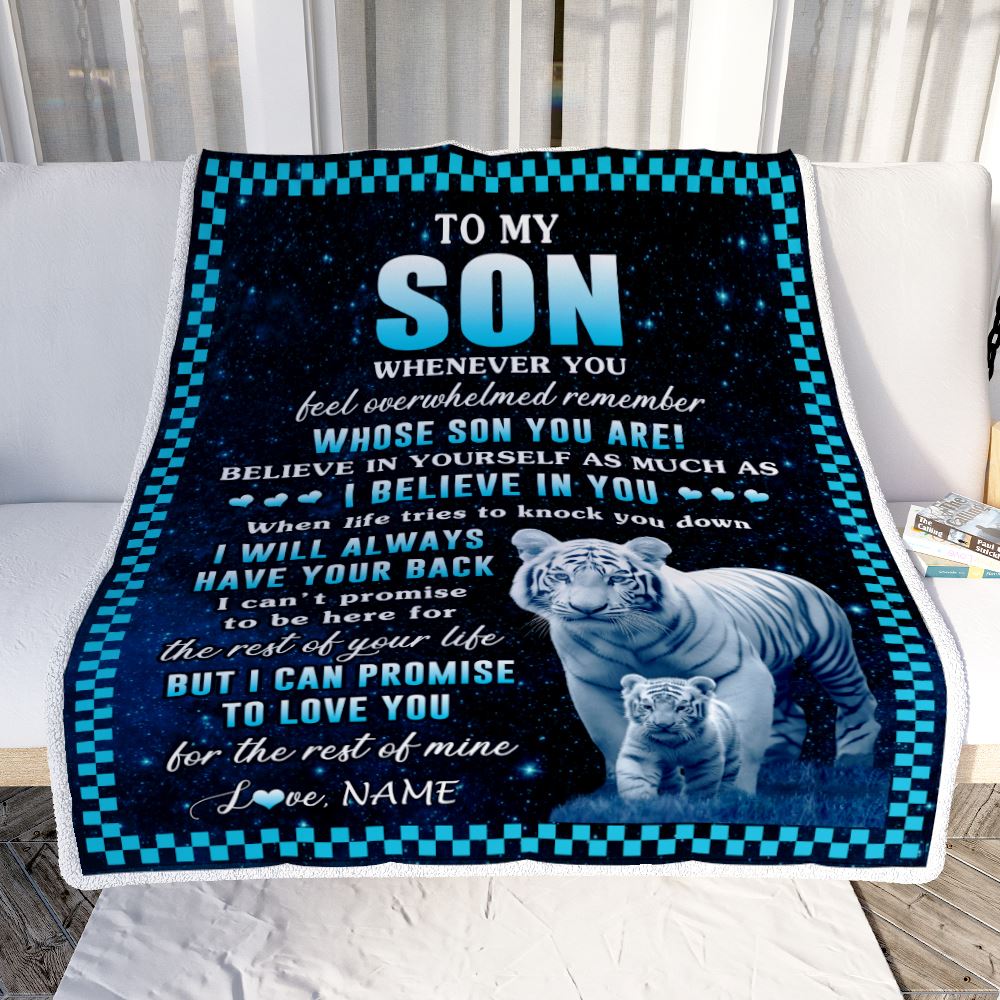 Personalized To My Son Blanket From Mom Dad Mother Whenever You Feel White Tiger Son Birthday Gifts Graduation Christmas Customized Bed Fleece Throw Blanket | siriusteestore