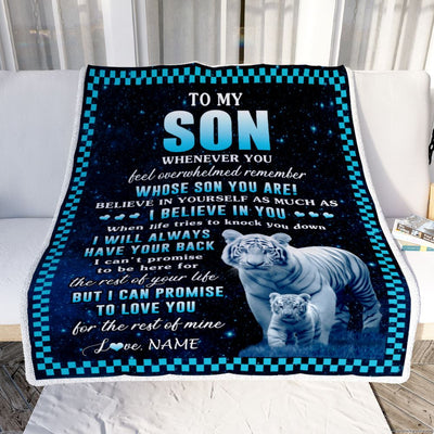 Personalized To My Son Blanket From Mom Dad Mother Whenever You Feel White Tiger Son Birthday Gifts Graduation Christmas Customized Bed Fleece Throw Blanket | siriusteestore