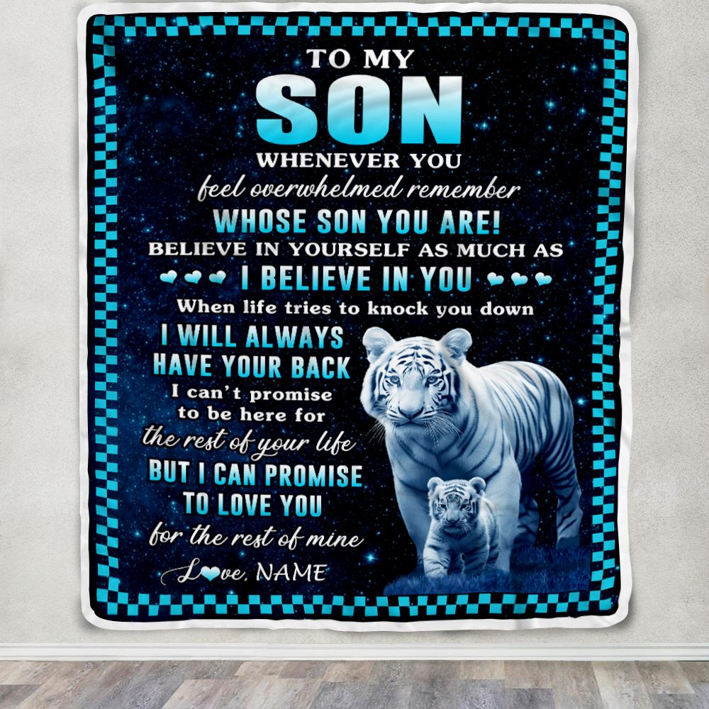 Personalized To My Son Blanket From Mom Dad Mother Whenever You Feel White Tiger Son Birthday Gifts Graduation Christmas Customized Bed Fleece Throw Blanket | siriusteestore