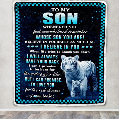 Personalized To My Son Blanket From Mom Dad Mother Whenever You Feel White Tiger Son Birthday Gifts Graduation Christmas Customized Bed Fleece Throw Blanket | siriusteestore