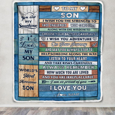 Personalized To My Son Blanket From Mom Dad Mother Wood I Am So Proud Of You I Love You Son Birthday Graduation Christmas Customized Fleece Throw Blanket | siriusteestore