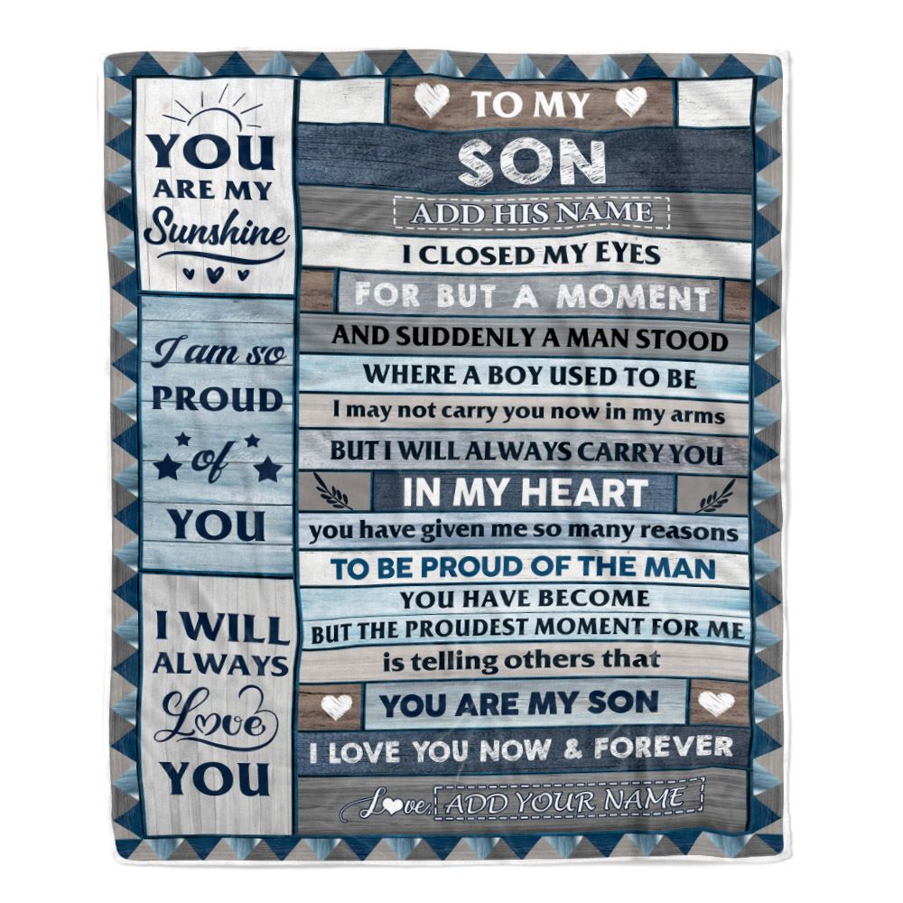 Personalized To My Son Blanket From Mom Dad Mother Wood I Closed My Eyes Gifts For Son Birthday Gifts Graduation Christmas Customized Fleece Throw Blanket | siriusteestore