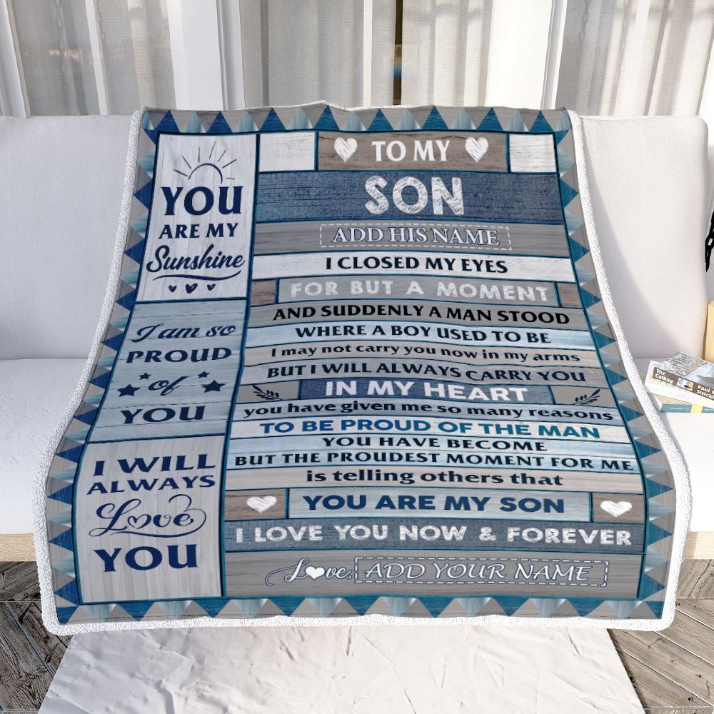 Personalized To My Son Blanket From Mom Dad Mother Wood I Closed My Eyes Gifts For Son Birthday Gifts Graduation Christmas Customized Fleece Throw Blanket | siriusteestore