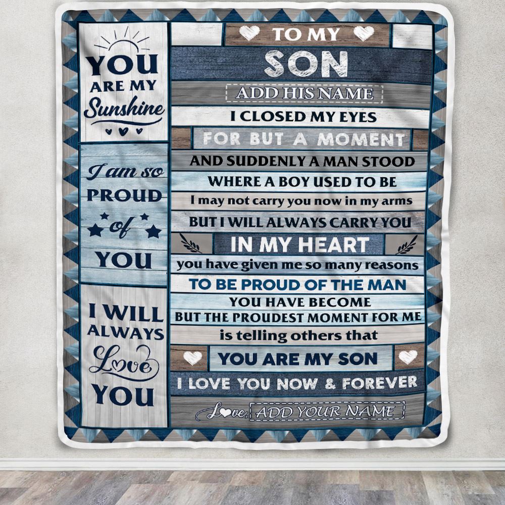 Personalized To My Son Blanket From Mom Dad Mother Wood I Closed My Eyes Gifts For Son Birthday Gifts Graduation Christmas Customized Fleece Throw Blanket | siriusteestore