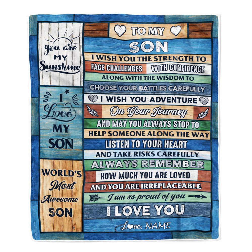 Personalized To My Son Blanket From Mom Dad Mother Wood Remember To Be Awesome Son Birthday Graduation Christmas Customized Fleece Throw Blanket | siriusteestore