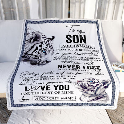 Personalized To My Son Blanket From Mom Dad Mother You Will Never Lose White Tiger Son Birthday Gifts Graduation Christmas Customized Fleece Throw Blanket | siriusteestore