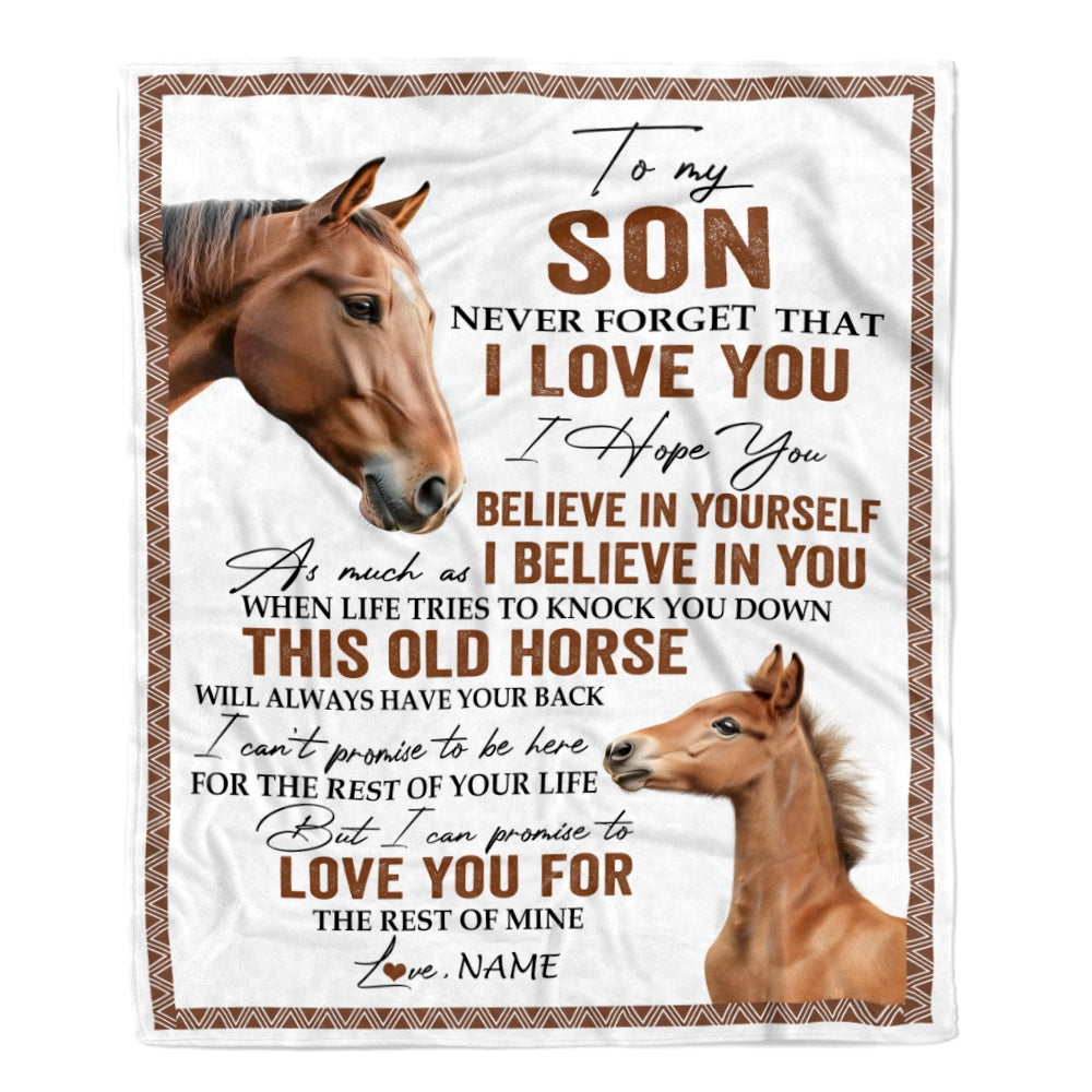 Personalized To My Son Blanket From Mom Dad This Old Horse Love You Son Birthday Graduation Christmas Customized Bed Fleece Throw Blanket | siriusteestore