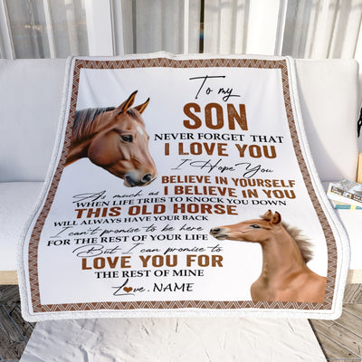 Personalized To My Son Blanket From Mom Dad This Old Horse Love You Son Birthday Graduation Christmas Customized Bed Fleece Throw Blanket | siriusteestore