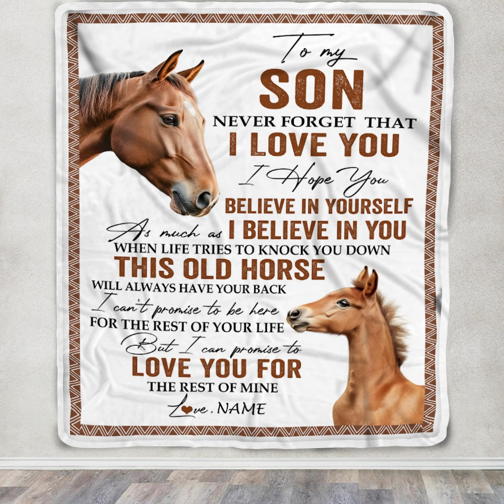 Personalized To My Son Blanket From Mom Dad This Old Horse Love You Son Birthday Graduation Christmas Customized Bed Fleece Throw Blanket | siriusteestore