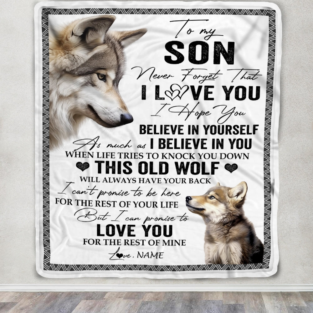 Personalized To My Son Blanket From Mom Dad This Old Wolf Love You Son Birthday Graduation Christmas Customized Fleece Blanket | siriusteestore