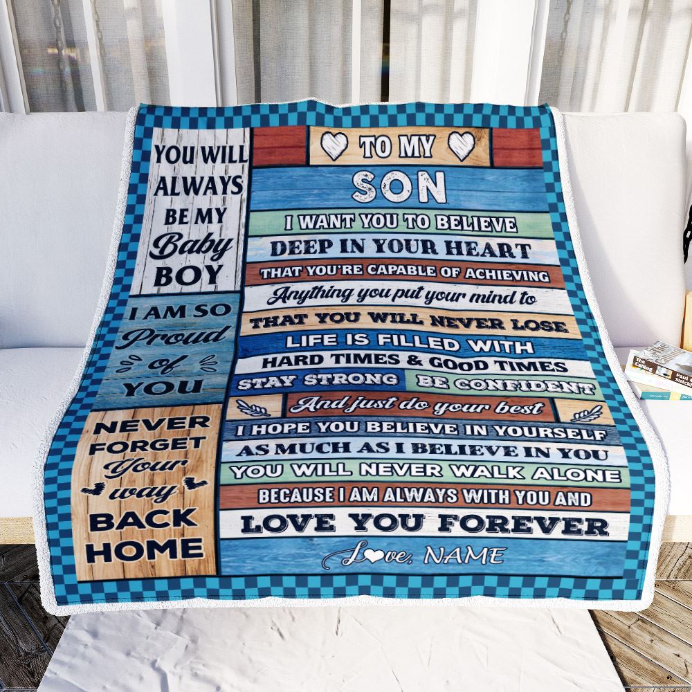 Personalized To My Son Blanket From Mom Dad Wood Gifts For Son Going To College Son Birthday Graduation Christmas Customized Gift Fleece Throw Blanket | siriusteestore