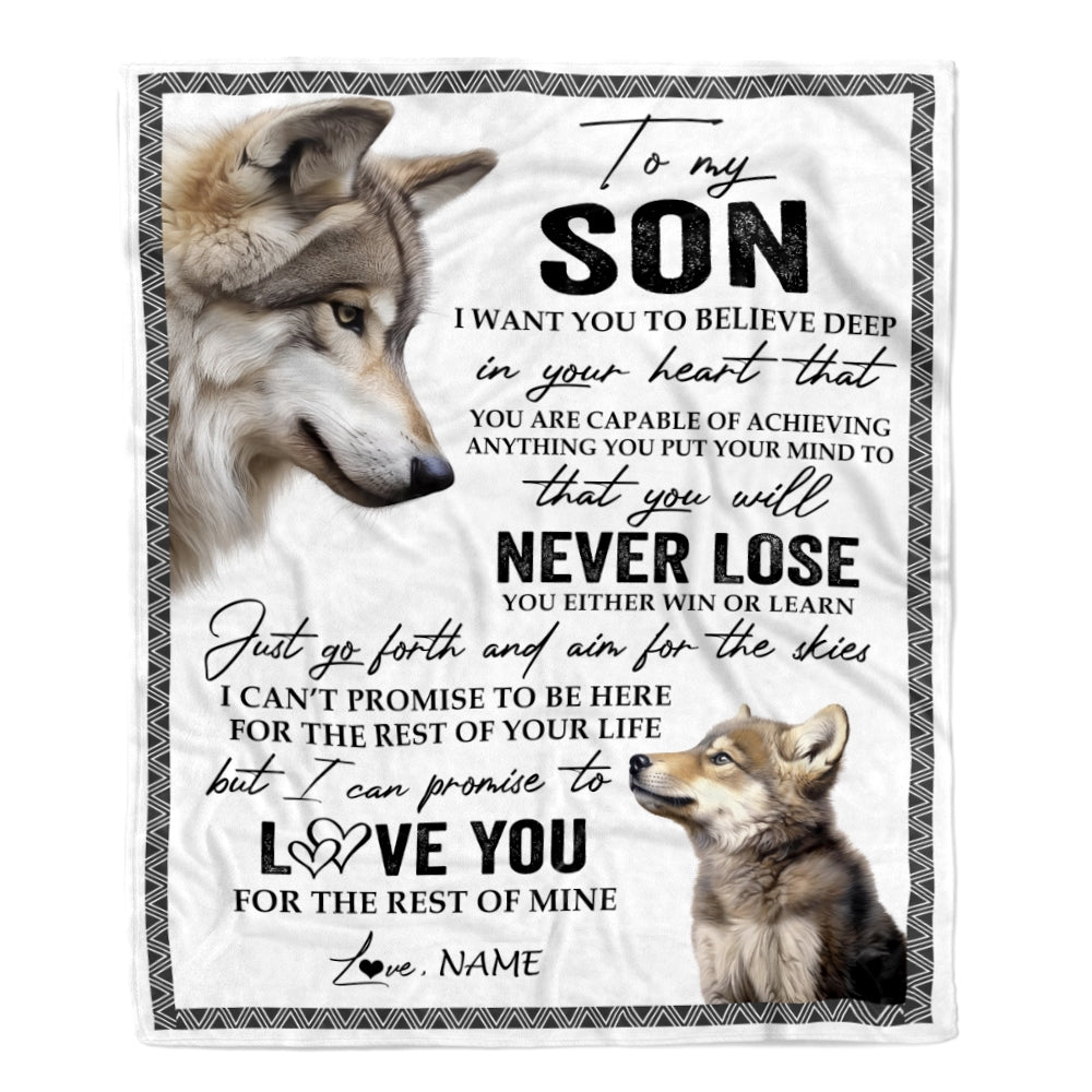 Personalized To My Son Blanket From Mom Dad You Will Never Lose Wolf Son Birthday Graduation Christmas Customized Bed Quilt Fleece Throw Blanket | siriusteestore