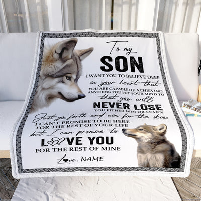 Personalized To My Son Blanket From Mom Dad You Will Never Lose Wolf Son Birthday Graduation Christmas Customized Bed Quilt Fleece Throw Blanket | siriusteestore