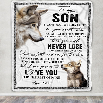 Personalized To My Son Blanket From Mom Dad You Will Never Lose Wolf Son Birthday Graduation Christmas Customized Bed Quilt Fleece Throw Blanket | siriusteestore