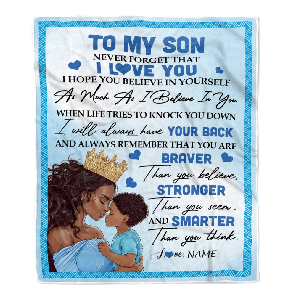 Personalized To My Son Blanket From Mom Mother African Black Women Never Foget That I Love You Son Birthday Graduation Christmas Customized Fleece Blanket | siriusteestore