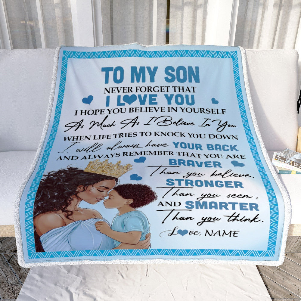 Personalized To My Son Blanket From Mom Mother African Black Women Never Foget That I Love You Son Birthday Graduation Christmas Customized Fleece Blanket | siriusteestore