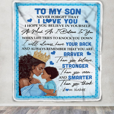 Personalized To My Son Blanket From Mom Mother African Black Women Never Foget That I Love You Son Birthday Graduation Christmas Customized Fleece Blanket | siriusteestore