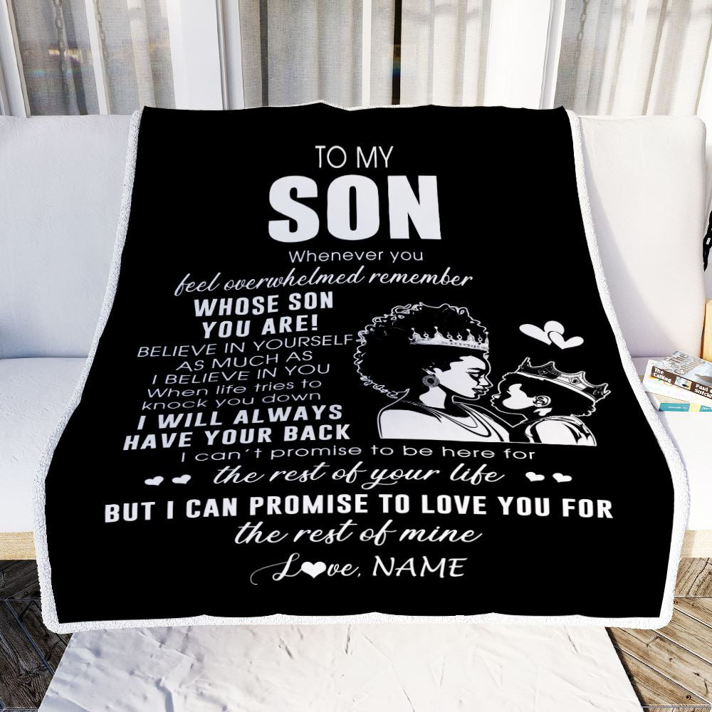 Personalized To My Son Blanket From Mom Mother African Woman Whenever You Feel Overwhelmed Son Birthday Graduation Christmas Customized Fleece Blanket | siriusteestore