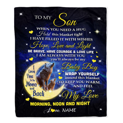 Personalized To My Son Blanket From Mom Mother Dad Father I Am Always With You Wolf Son Birthday Graduation Christmas Customized Bed Fleece Throw Blanket | siriusteestore