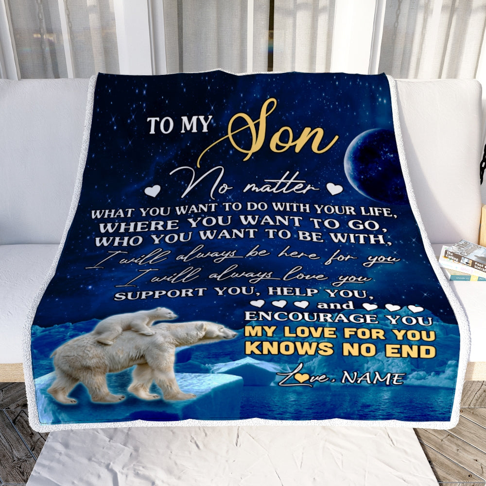 Personalized To My Son Blanket From Mom Mother Dad Father Polar Bear I Will Always Love You Son Birthday Graduation Christmas Customized Fleece Throw Blanket | siriusteestore