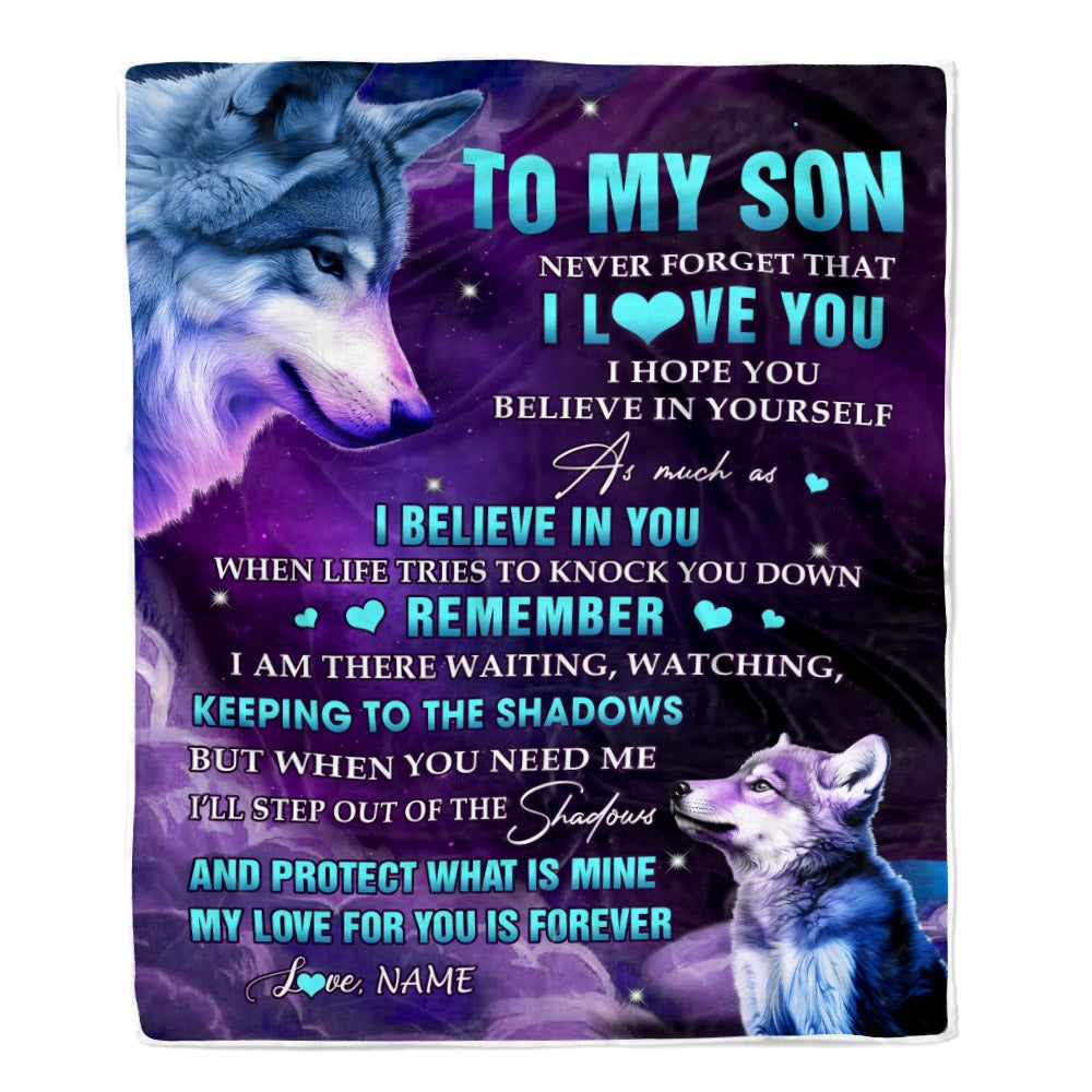 Personalized To My Son Blanket From Mom Mother Dad Father Wolf Moon My Love For You Is Forever Son Birthday Graduation Christmas Customized Fleece Blanket | siriusteestore