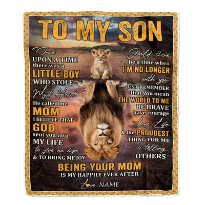 Personalized To My Son Blanket From Mom Mother Lion Being Your Mom Is My Happily Ever Son Birthday Graduation Christmas Customized Fleece Throw Blanket | siriusteestore