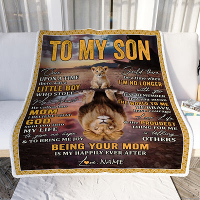 Personalized To My Son Blanket From Mom Mother Lion Being Your Mom Is My Happily Ever Son Birthday Graduation Christmas Customized Fleece Throw Blanket | siriusteestore