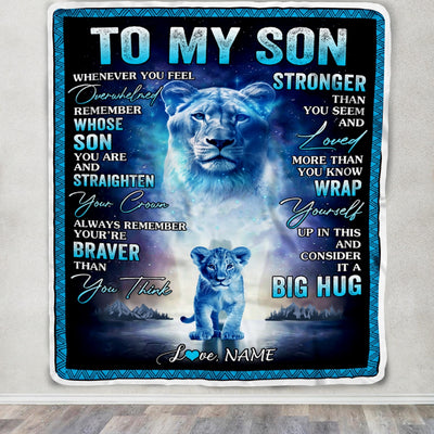 Personalized To My Son Blanket From Mom Mother Lion I Love You It A Big Hug Letter To My Son Birthday Graduation Christmas Customized Fleece Throw Blanket | siriusteestore