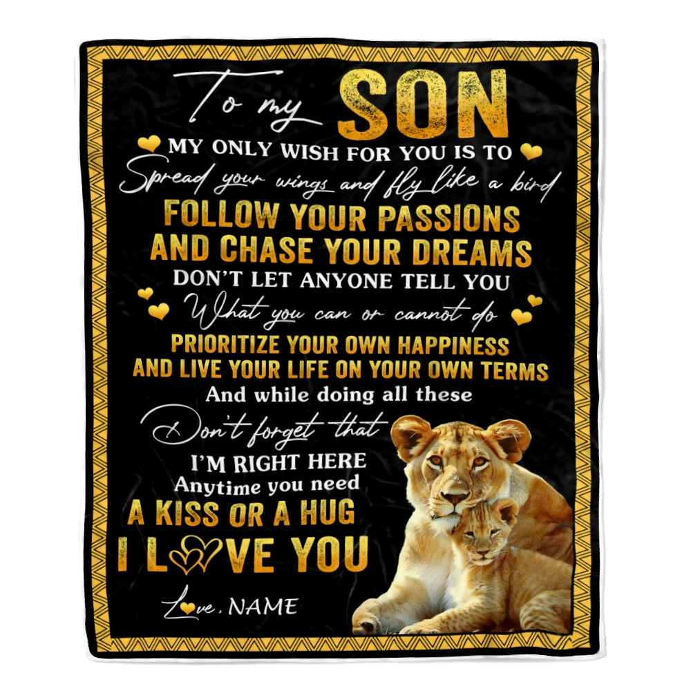 Personalized To My Son Blanket From Mom Mother Lion My Only Wish For You Son Birthday Graduation Christmas Customized Bed Fleece Throw Blanket | siriusteestore