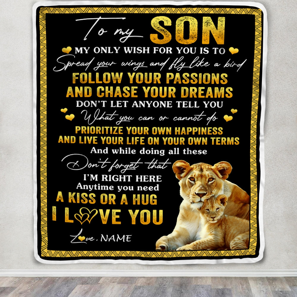 Personalized To My Son Blanket From Mom Mother Lion My Only Wish For You Son Birthday Graduation Christmas Customized Bed Fleece Throw Blanket | siriusteestore