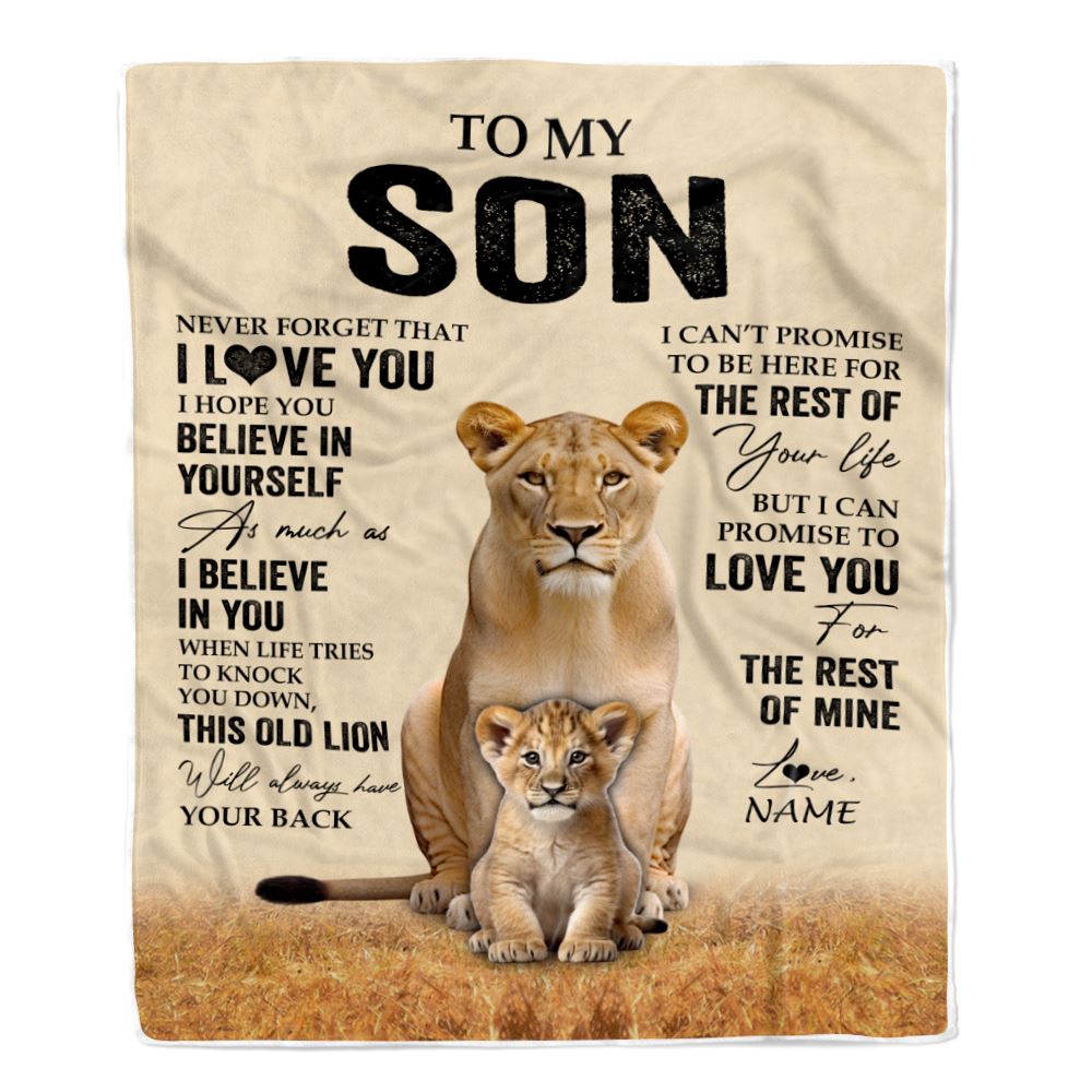 Personalized To My Son Blanket From Mom Mother Lion Never Forget That I Love You Son Birthday Gifts Graduation Christmas Customized Fleece Throw Blanket | siriusteestore