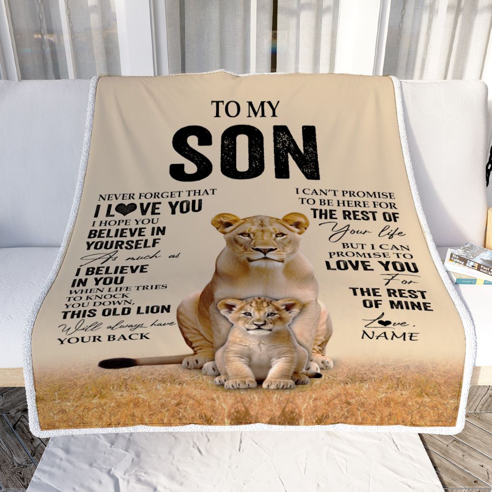 Personalized To My Son Blanket From Mom Mother Lion Never Forget That I Love You Son Birthday Gifts Graduation Christmas Customized Fleece Throw Blanket | siriusteestore