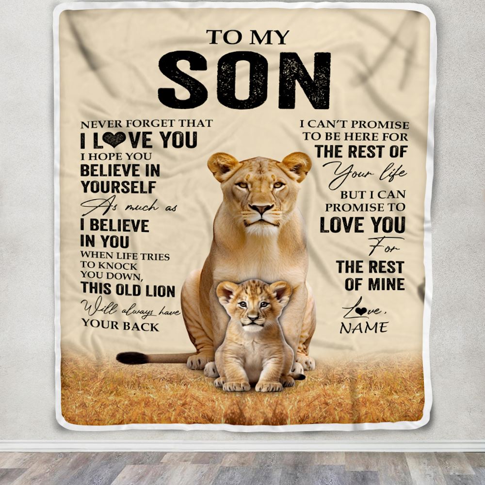 Personalized To My Son Blanket From Mom Mother Lion Never Forget That I Love You Son Birthday Gifts Graduation Christmas Customized Fleece Throw Blanket | siriusteestore
