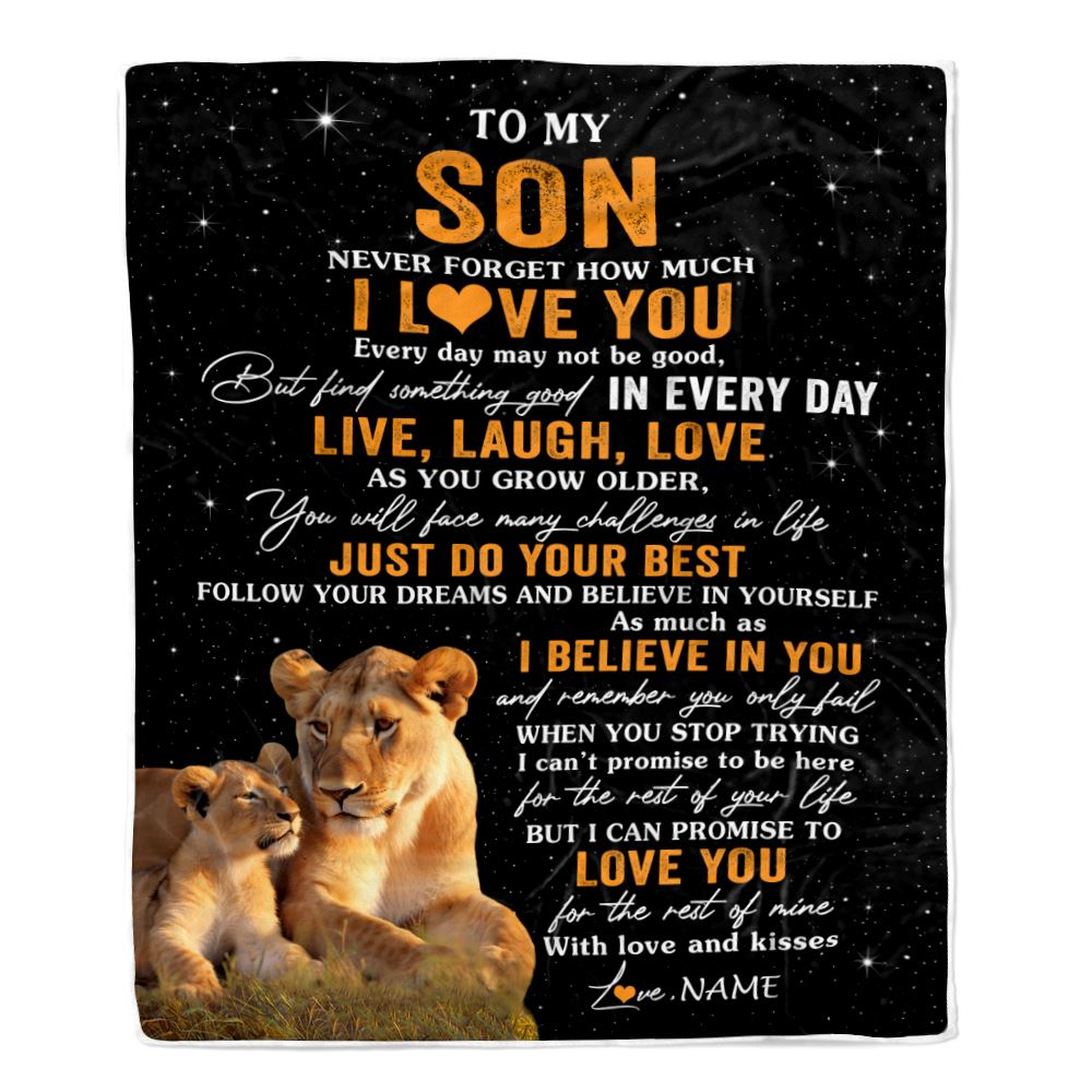 Personalized To My Son Blanket From Mom Mother Live Laugh Love Lion Son Birthday Gifts Positive Graduation Christmas Customized Bed Fleece Throw Blanket | siriusteestore