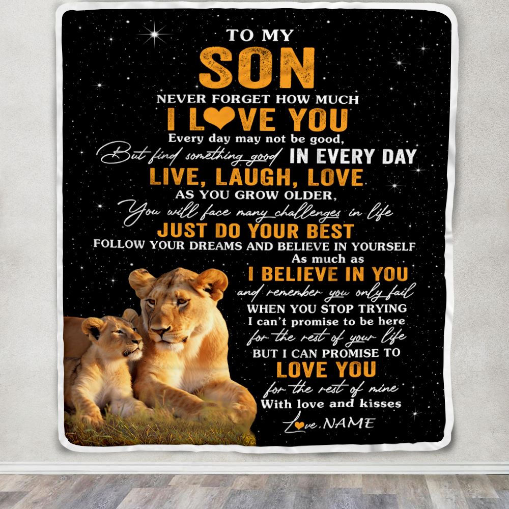 Personalized To My Son Blanket From Mom Mother Live Laugh Love Lion Son Birthday Gifts Positive Graduation Christmas Customized Bed Fleece Throw Blanket | siriusteestore