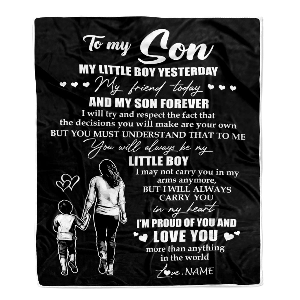 Personalized To My Son Blanket From Mom Mother My Little Boy My Friend Proud And Love Son Birthday Graduation Christmas Customized Fleece Throw Blanket | siriusteestore