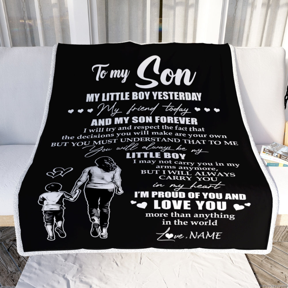 Personalized To My Son Blanket From Mom Mother My Little Boy My Friend Proud And Love Son Birthday Graduation Christmas Customized Fleece Throw Blanket | siriusteestore
