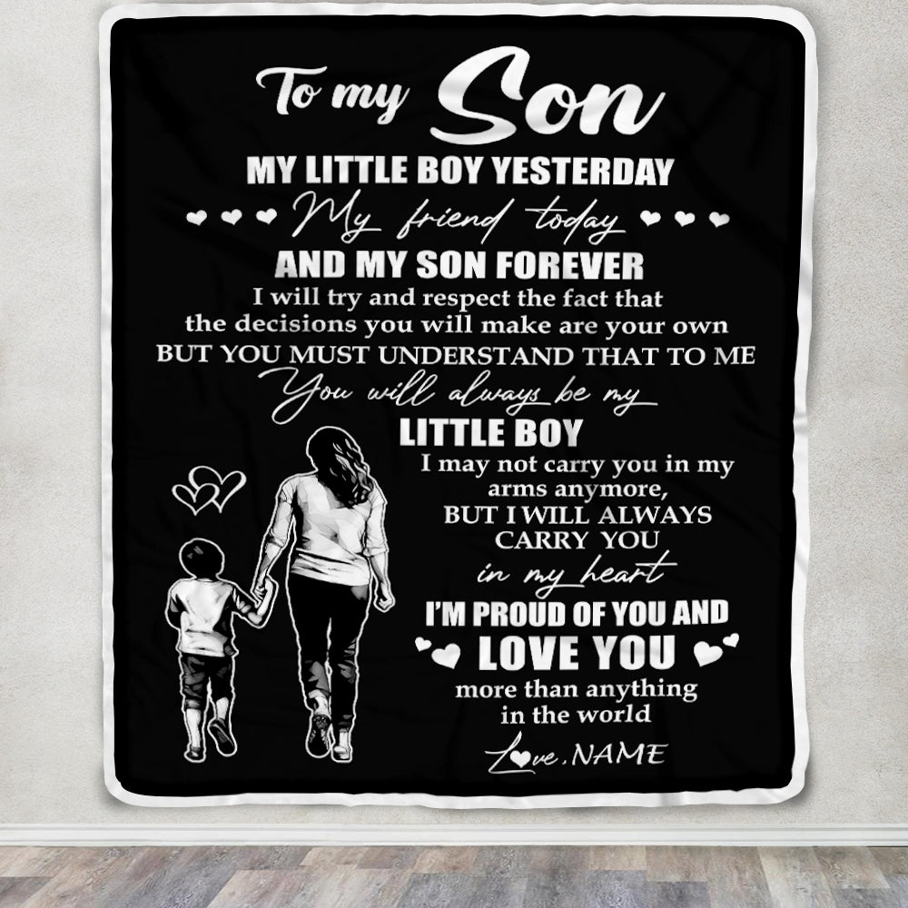Personalized To My Son Blanket From Mom Mother My Little Boy My Friend Proud And Love Son Birthday Graduation Christmas Customized Fleece Throw Blanket | siriusteestore