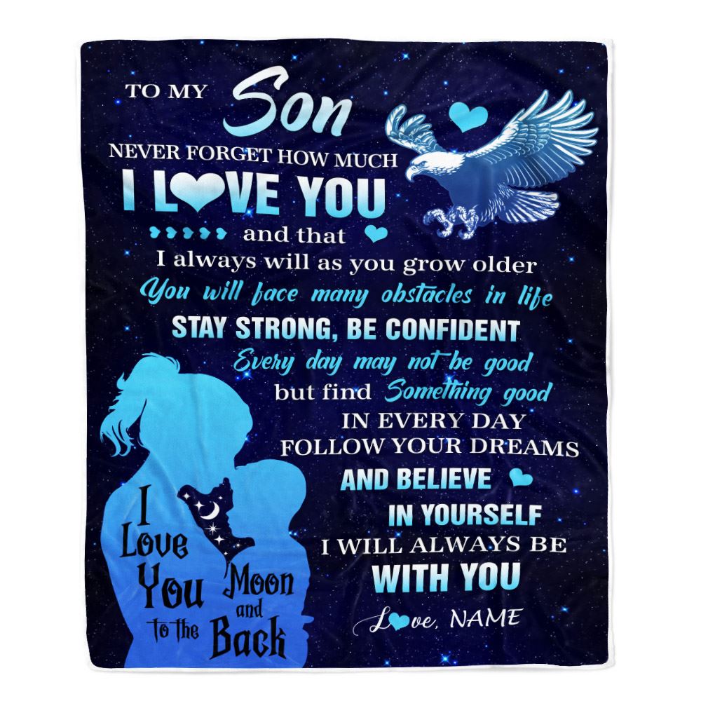 Personalized To My Son Blanket From Mom Mother Never Forget I Love You Eagle Son Gift Birthday Graduation Christmas Customized Fleece Throw Blanket | siriusteestore