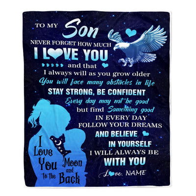 Personalized To My Son Blanket From Mom Mother Never Forget I Love You Eagle Son Gift Birthday Graduation Christmas Customized Fleece Throw Blanket | siriusteestore