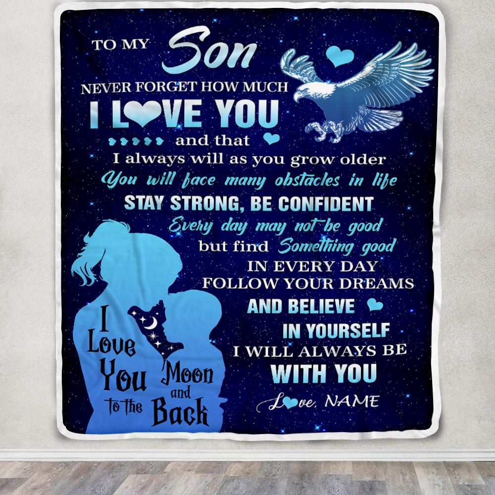 Personalized To My Son Blanket From Mom Mother Never Forget I Love You Eagle Son Gift Birthday Graduation Christmas Customized Fleece Throw Blanket | siriusteestore