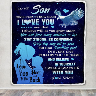 Personalized To My Son Blanket From Mom Mother Never Forget I Love You Eagle Son Gift Birthday Graduation Christmas Customized Fleece Throw Blanket | siriusteestore