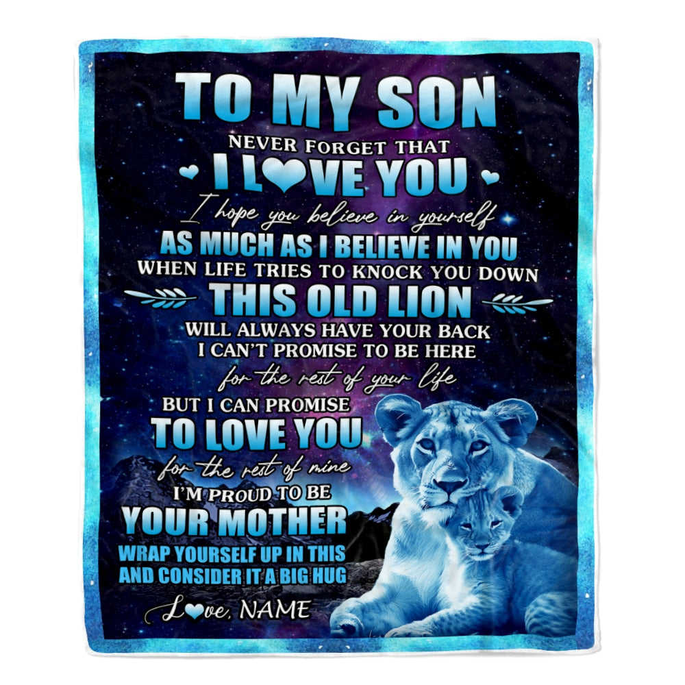Personalized To My Son Blanket From Mom Mother Never Forget That I Love You Lion Son Birthday Thanksgiving Christmas Customized Fleece Throw Blanket | siriusteestore