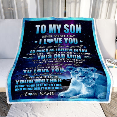 Personalized To My Son Blanket From Mom Mother Never Forget That I Love You Lion Son Birthday Thanksgiving Christmas Customized Fleece Throw Blanket | siriusteestore
